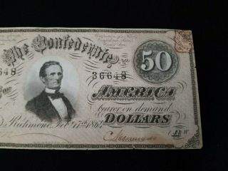 1864 $50 Confederate States of America Note 5 3