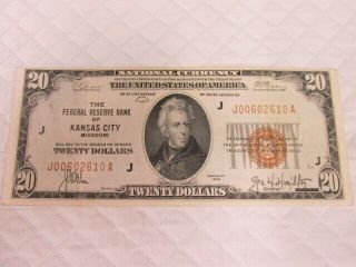 $20 Federal Reserve Bank Note.  Kansas City Missouri 1929
