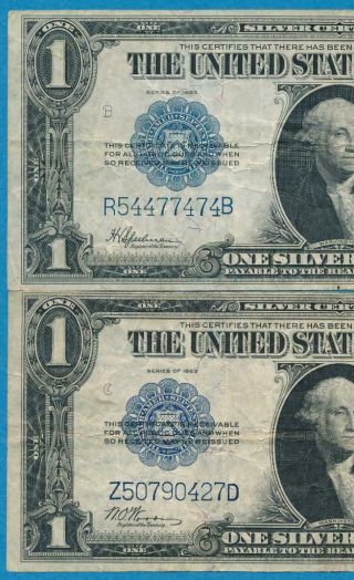 2 - $1.  00 1923 Fr.  237,  Fr.  238 Silver Certificate Blue Seal Attractive Circulated