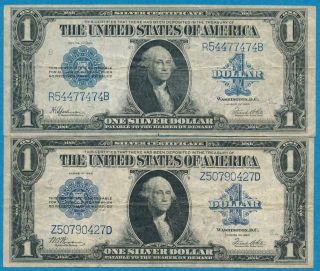 2 - $1.  00 1923 FR.  237,  FR.  238 SILVER CERTIFICATE BLUE SEAL ATTRACTIVE CIRCULATED 2