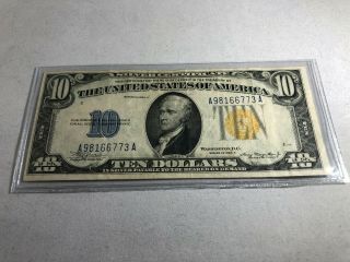 Series 1934a $10 Silver Certificate Yellow Seal North Africa Wwii Emergency Note
