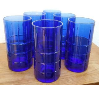Set Of 6 - Anchor Hocking Tartan Cobalt Blue 16 Oz Glasses - 6 1/8 " X 3 "