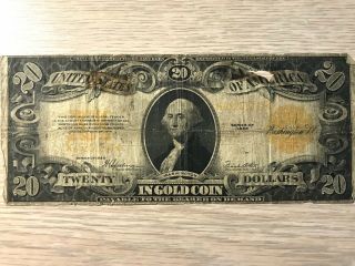 Large Banknote Us $20 Gold Certificate Series 1922