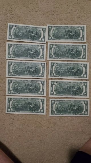 10 Consecutive Serial 1976 $2 Two Dollar Bill First Day Stamped at Monticello 2