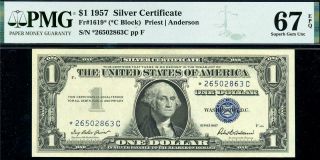 Hgr Saturday 1957 $1 Silver Certificate Star Pmg Gem Unc 67epq