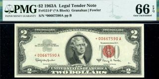 Hgr Saturday 1963a $2 Legal Tender Star ( (wanted Gem, ))  Pmg Gem Unc 66epq