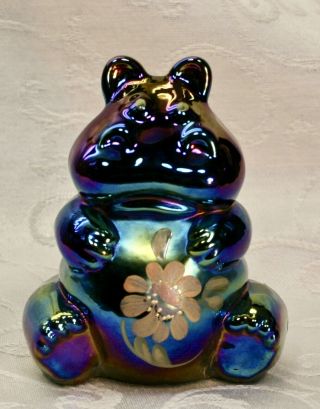 Fenton,  Hippo,  Amethyst Carnival Glass,  Hand Decorated.
