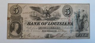 1862 Bank Of Louisiana $5 Obsolete Note - Forced Issue