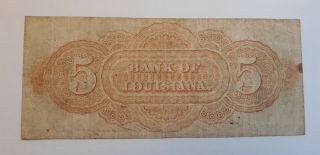 1862 Bank Of Louisiana $5 Obsolete note - Forced Issue 2