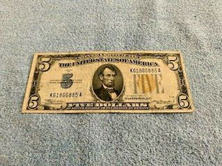 1934 - A $5.  00 Five Dollar - Silver Certificate - North Africia Yellow Seal