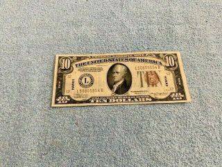 1934 - A $10.  00 Ten Dollar Federal Reserve Note - Hawaii Ww2 Emergency Issue