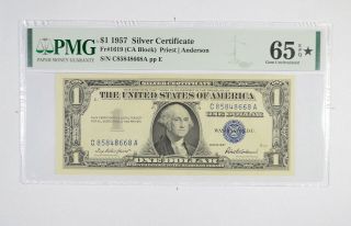 $1 1957 Silver Certificate Pmg 65 Epq Star Gem,  Fr 1619 (ca Block) 152