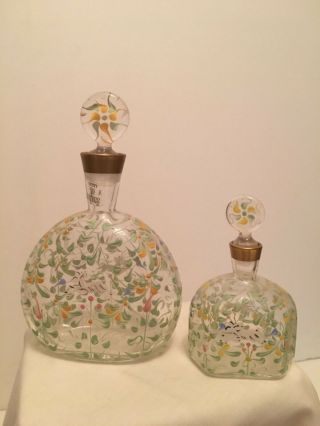 " Murano Vetri " Vintage Hand Painted Perfume Bottles,  Set Of 2