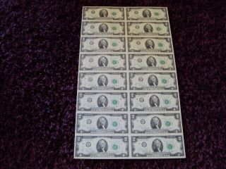 Uncut Sheet Of 16,  1976 Star $2 Federal Reserve Notes Ef