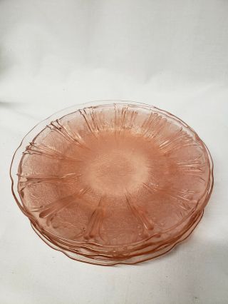 6 Jeannette Cherry Blossom Pink Dinner Plate Plates 9 1/8 Inch Depression Glass