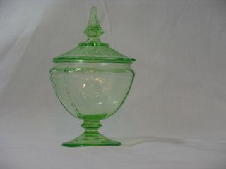 Anchor Hocking Green Princess Depression Glass Covered Candy Dish