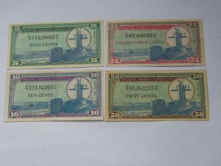 5,  10,  25 & 50 Cents Us Military Payment Certificate Series 692 (see Photos)