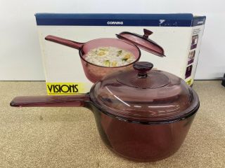 Vintage Visions Corning Ware 1.  5 Qt Covered Saucepan With Lid Cranberry