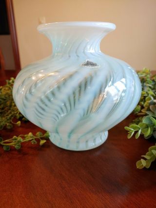Fenton Blue Opalescent Spiral Optic Vase