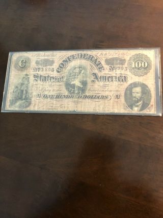 1864 $100 Dollar Bill Confederate States Currency Civil War Note Old Paper Money