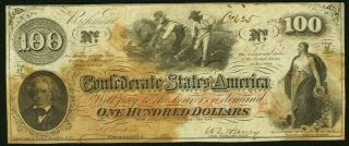T - 41 1862 $100 Confederate States Of America Note Bill Very Fine Or Better