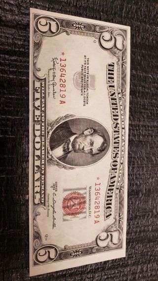 1953 - C 5$ Star Note Red Seal Dollar Bill Very Crisp