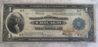 Series 1918 Us $1 One Dollar Federal Reserve Note - Chicago,  Il - Blue Seal