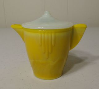 Vintage Akro Agate Small Interior Panel Toy Doll Dishes Yellow 3 1/4 " Teapot