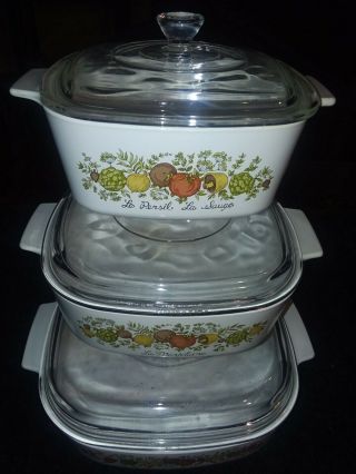 Vintage Corning Ware Spice Of Life 6 Piece Set; 1.  5 Q,  2q,  &a - 10 - B All With Lids.