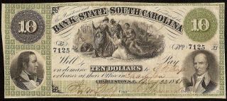 Large 1861 $10 Charleston South Carolina Bank Note Currency Old Paper Money Vfcc