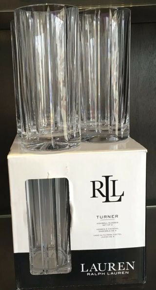 Nib Ralph Lauren Turner Highball Glasses Set Of 4 Fine Crystal 13.  5oz