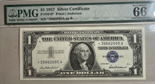 1957 $1 Silver Certificate Star Note Pmg Gem Unc 66 Epq