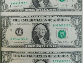 Uncut Sheet Of U.  S.  Federal Reserve Note $1 Dollar Bills,  1981 Series