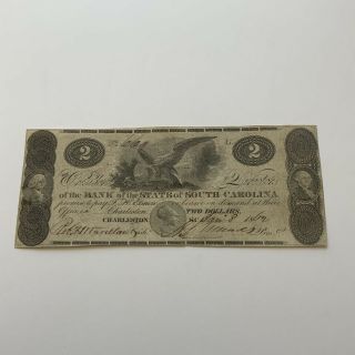 1862 South Carolina $2 Obsolete Currency Bank Of South Carolina - Charleston
