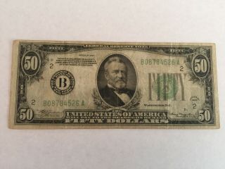 1934 Fifty Dollar Small Size Federal Reserve Note $50 B08784526 A