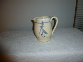 Vintage Japanese Pottery Pitcher.  With White And Blue Glaze.