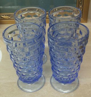 4 Vintage Ice Blue Indiana Glass Whitehall Tea Water Footed Glasses Cube Design