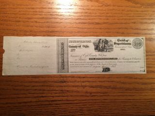 1865 Ogle County Illinois Volunteer Bounty Certificate W/stub Oregon,  Illinois