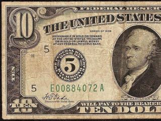 1928 $10 Dollar Bill Numerical 5 Federal Reserve Gold On Demand Note Fr 2000 - E