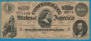 T - 65 $100.  1864 Confederate States Of America,