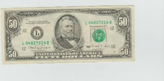Old $50 Dollar Bill Series 1990 Federal Reserve Bank Of San Francisco -