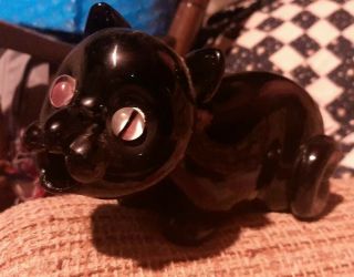 Vintage Seguso Bischoff Cherry Murano Art Glass Black Cat Wine Bottle Decanter