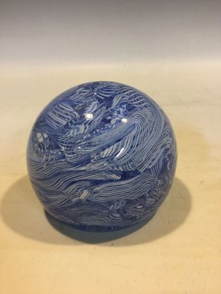 Swirling Blue & White LATTICINO SCRAMBLE Paperweight MURANO Art Glass 2