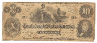 1862 Confederate States Of America Ten Dollar Note T46 Pf2 Cr343