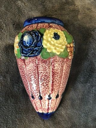 Vintage Japan Wall Pocket Vase Flowers Multicolor
