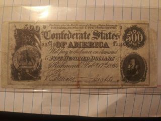 1864 Confederate States Of America 500 Dollar Note