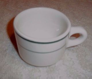 Vintage Buffalo China Restaurant Coffee Cup White 2 Green Stripes