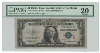 1935 A Us $1 Experimental (s) Silver Certificate Pmg 20 Vf Sc Block Note H316633