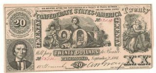 1861 Confederate States Csa $20 Dollar Civil War B Duncan Richmond Note Hcf52312