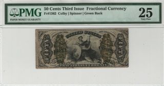 50 Cent Third Issue " Justice " Fractional Currency Fr.  1362 Pmg Very Fine Vf 25